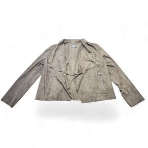 Bagatelle Collection Faux Suede Drape Front Open Jacket Taupe Gray Womens M‎
